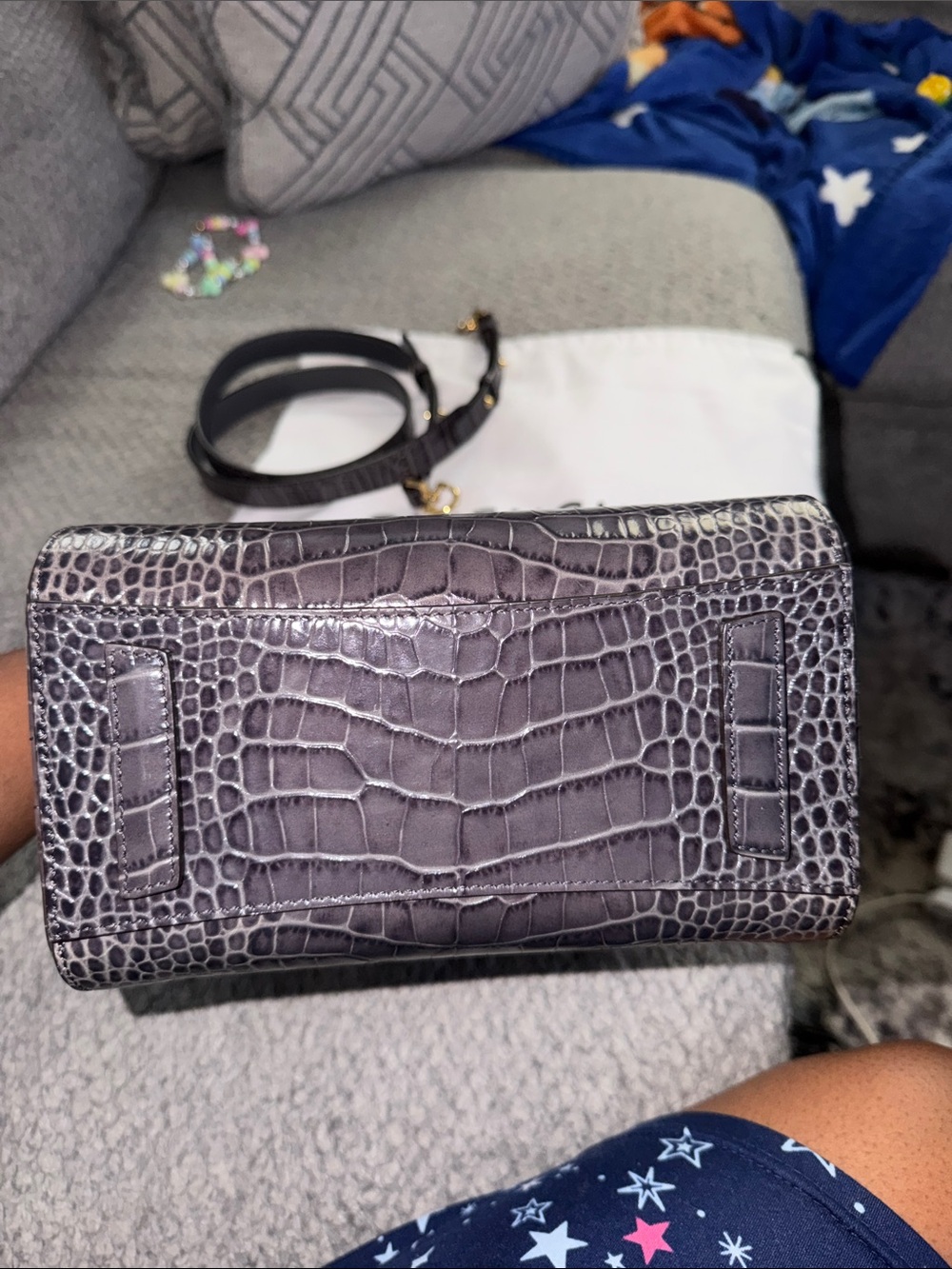 Givenchy mini Antigona Croc-Embossed Leather Satchel in Storm Gray - Picture 5 of 5
